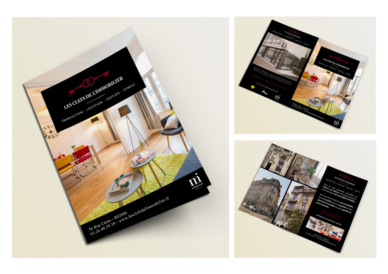 mock up conception graphique plaquette publicitaire dépliants flyers les clefs de l'immobilier communication publicité