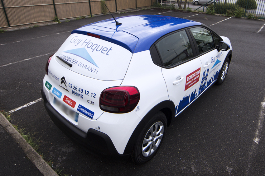 marquage véhicule voiture semi covering guy hoquet immobilier adhésif communication publicité