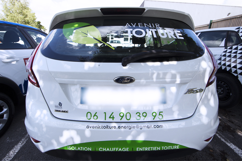marquage véhicule voiture film adhésif vinyle avenir toiture energie communication publicité