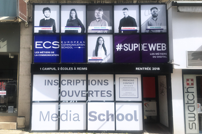 réalisation et pose d'adhésifs école ecs sup de web reims communication publicité 