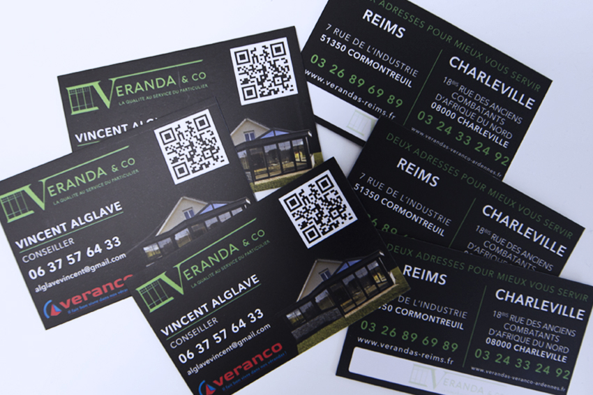 réalisation de cartes de visite pour Veranda&Co avec QR code