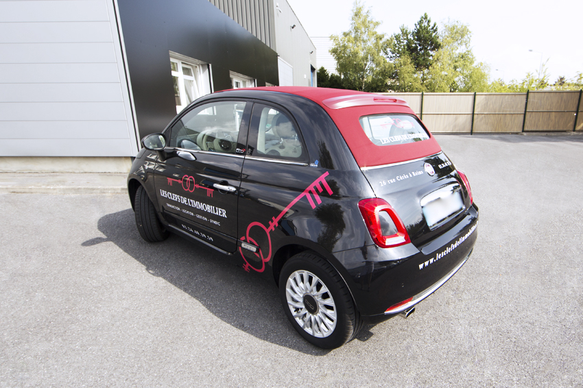 marquage véhicule fiat 500 les clefs de l'immobilier reims