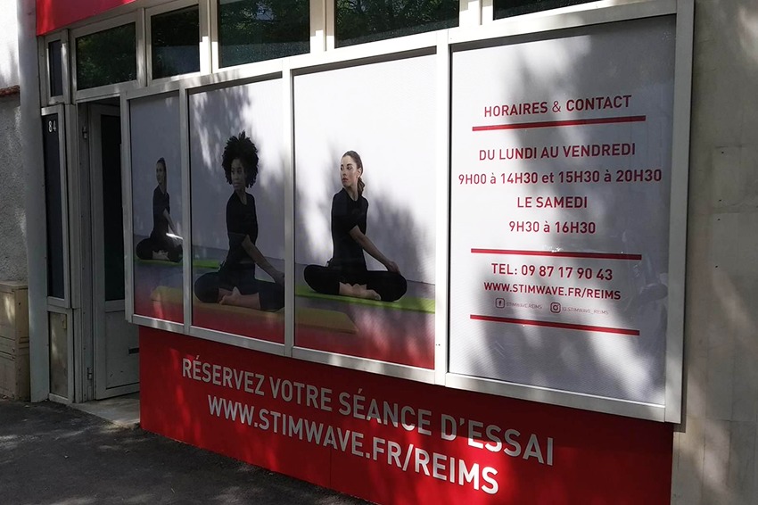 stim wave enseigne marquage vitrine adhésif reims